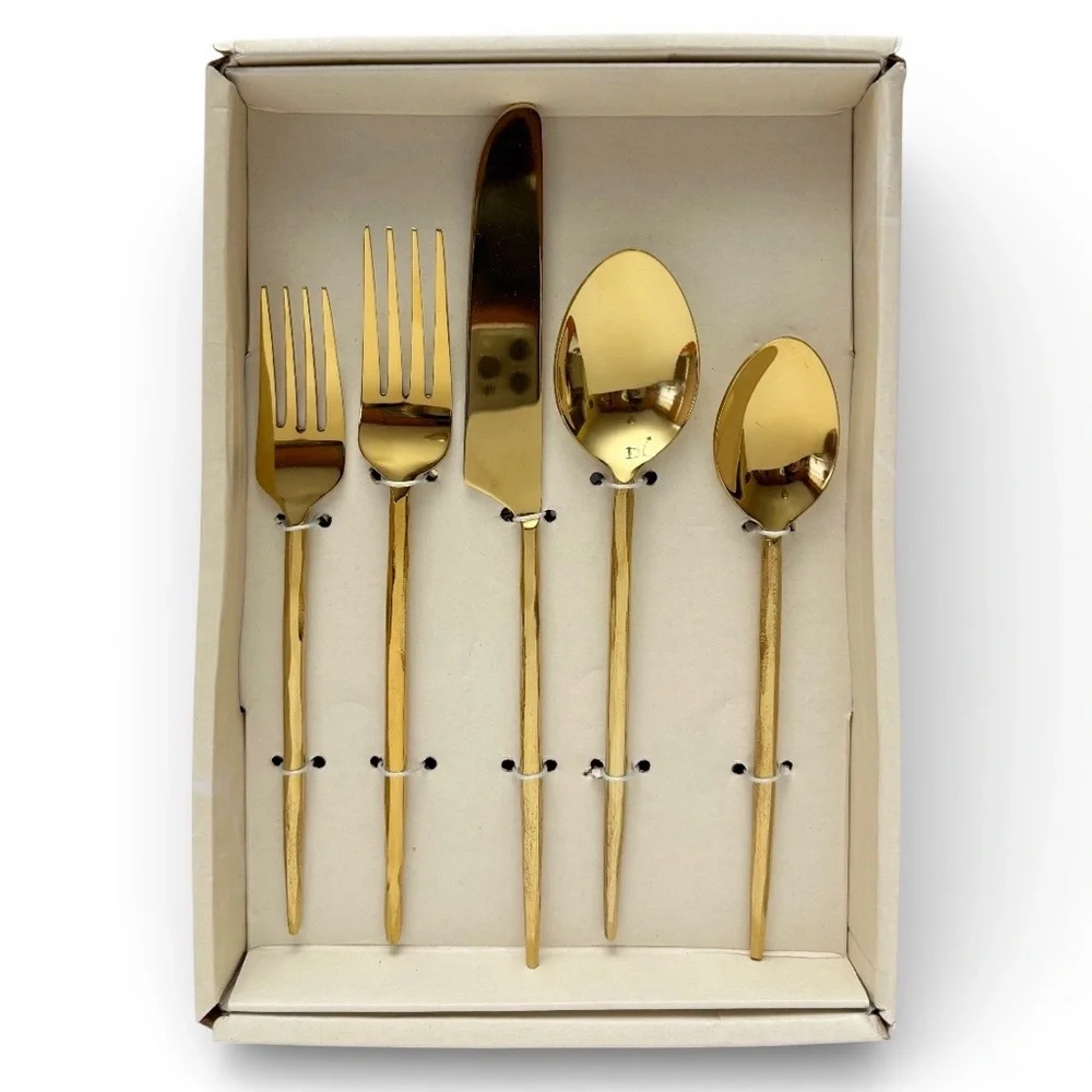 Artistic Accents Hand Forged Gold Stainless Steel Minimalist 20 Pc Flatware Set
